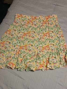 LOFT Floral Circle Skirt in Cream, Green, Yellow and Pink